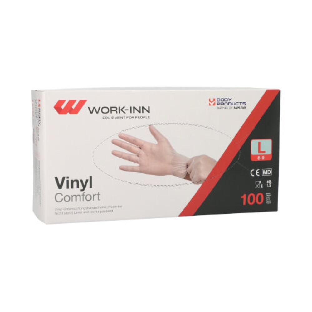 100 "WORK-INN/PS" Handschuhe, Vinyl puderfrei "Comfort" transparent Größe: L