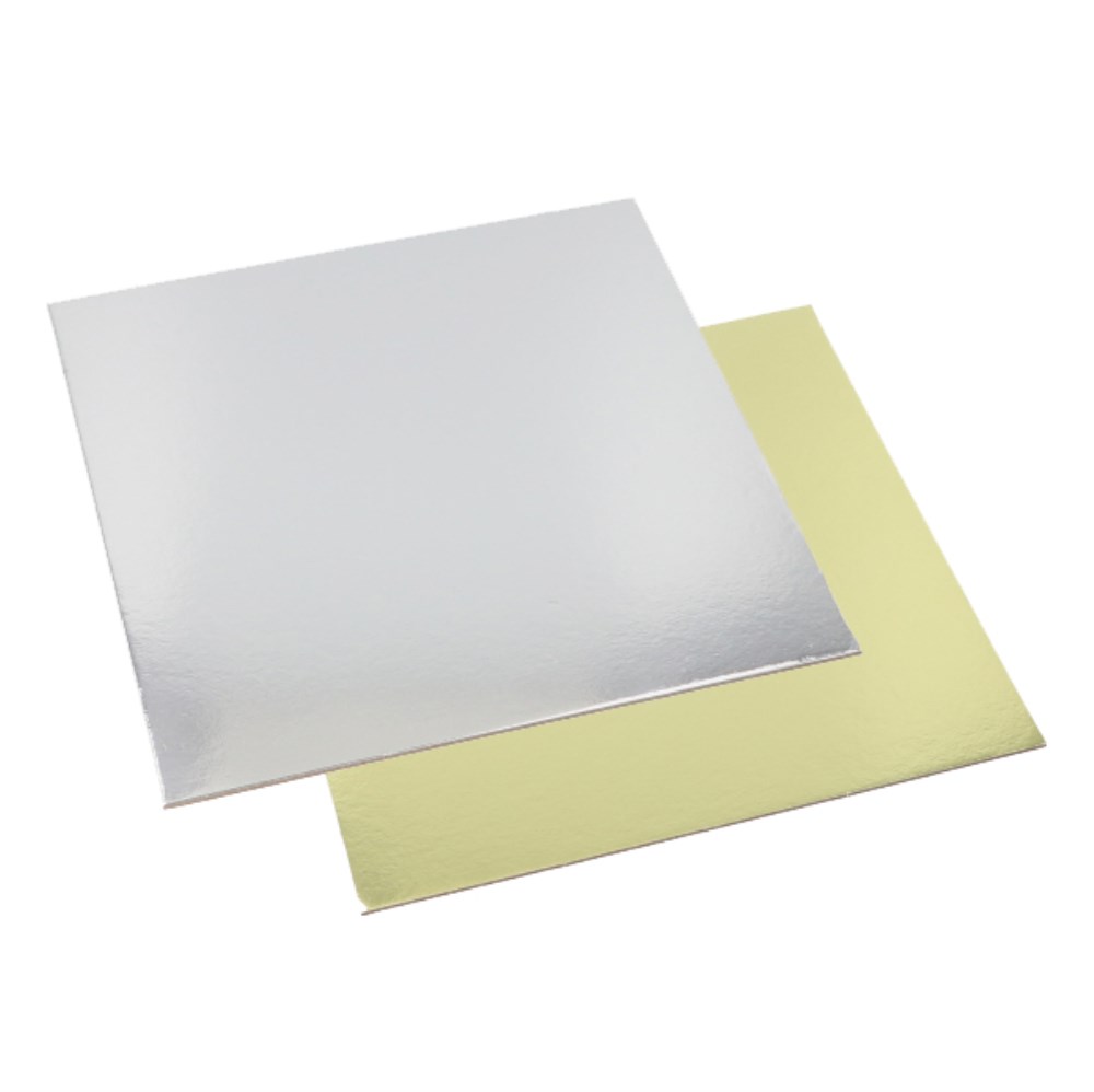 25 Tortenplatten eckig 0,3 cm x 28 cm x 28 cm gold/silber