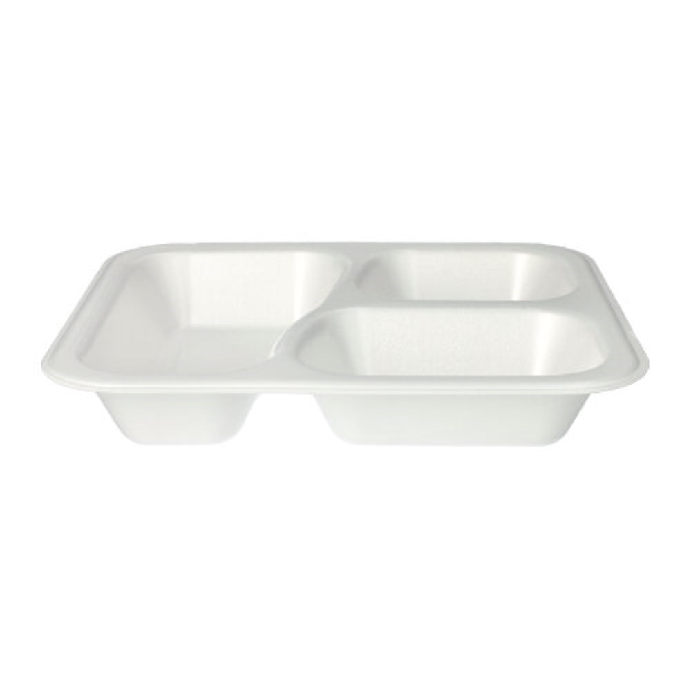100 Siegelschalen, XPS 3-geteilt 925 ml 4,2 cm x 21,2 cm x 25 cm weiss laminiert