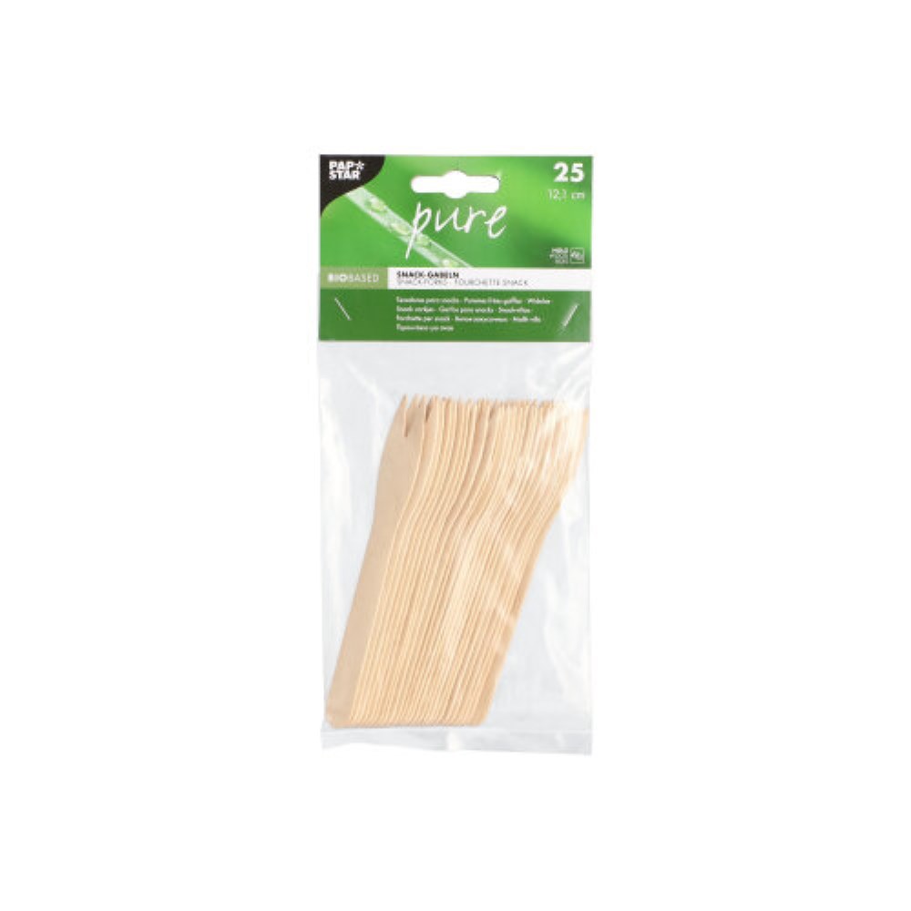 25 Snack-Gabeln, Holz "pure" 12,1 cm