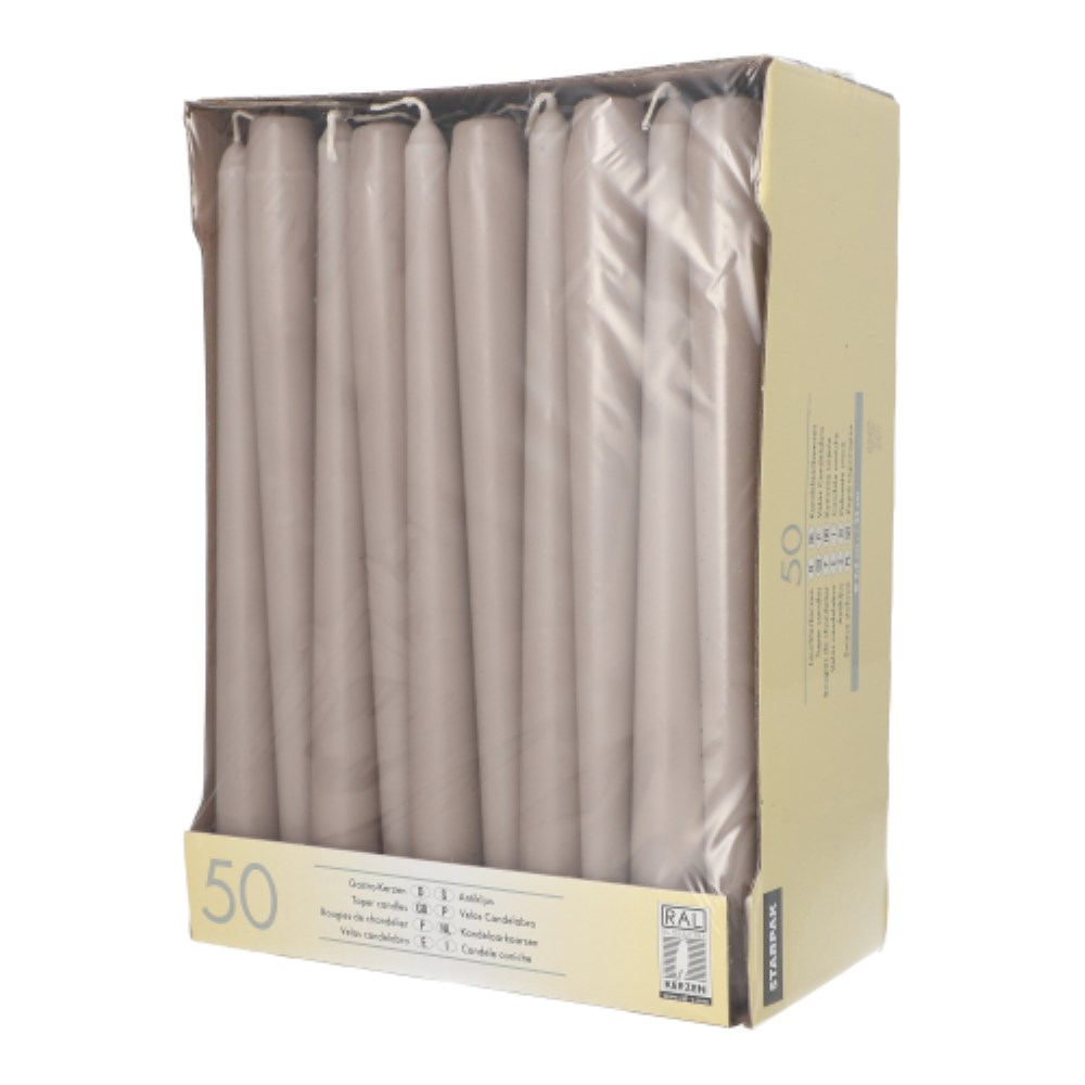 50 Leuchterkerzen Ø 2,2 cm · 25 cm greige