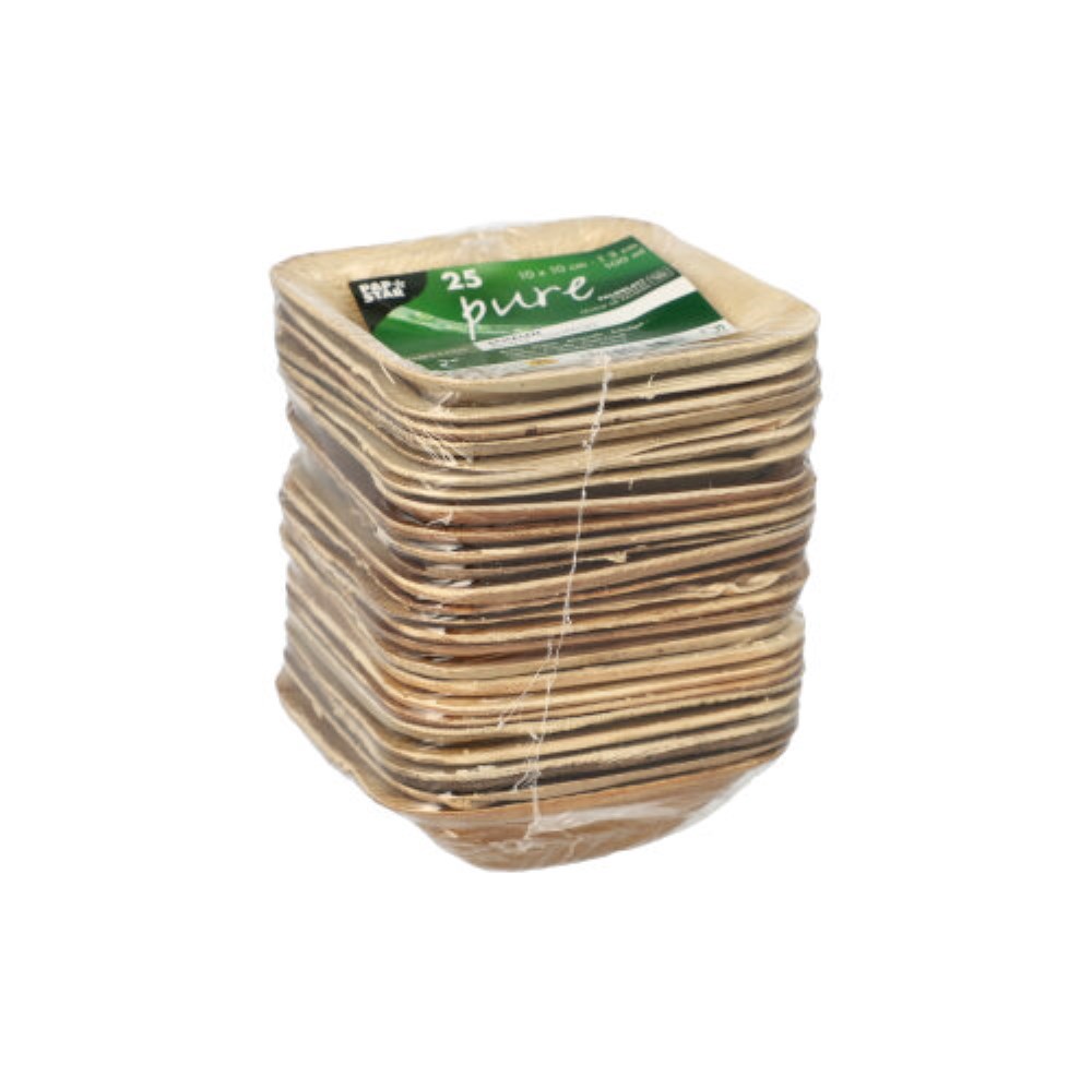 25 Schalen, Palmblatt "pure" eckig 100 ml 10 cm x 10 cm x 3 cm