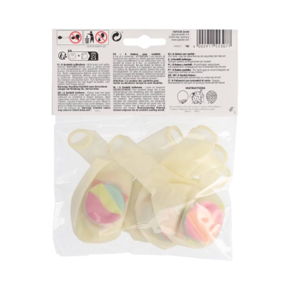 6 Luftballons Ø 29 cm mit buntem Konfetti