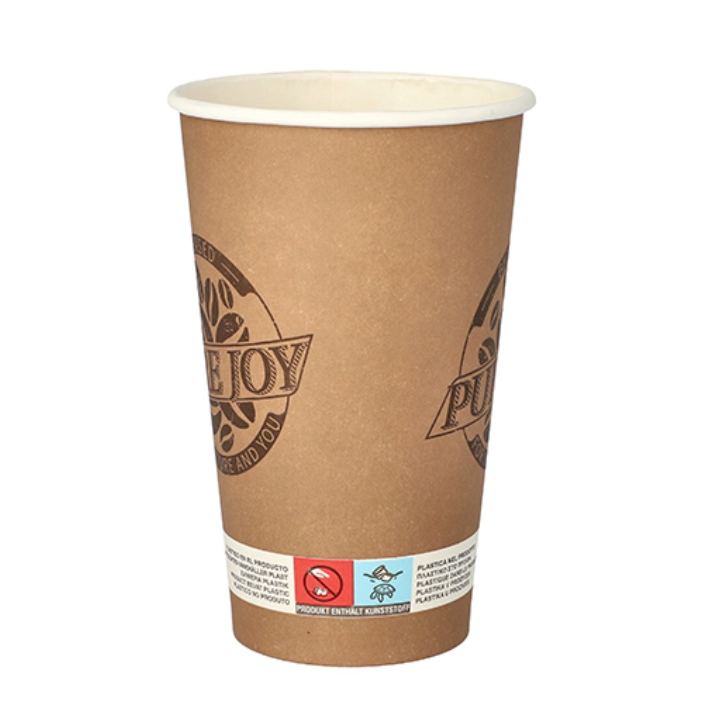 50 Trinkbecher, Pappe 0,4 l Ø 9 cm · 13,9 cm braun "Pure Joy"