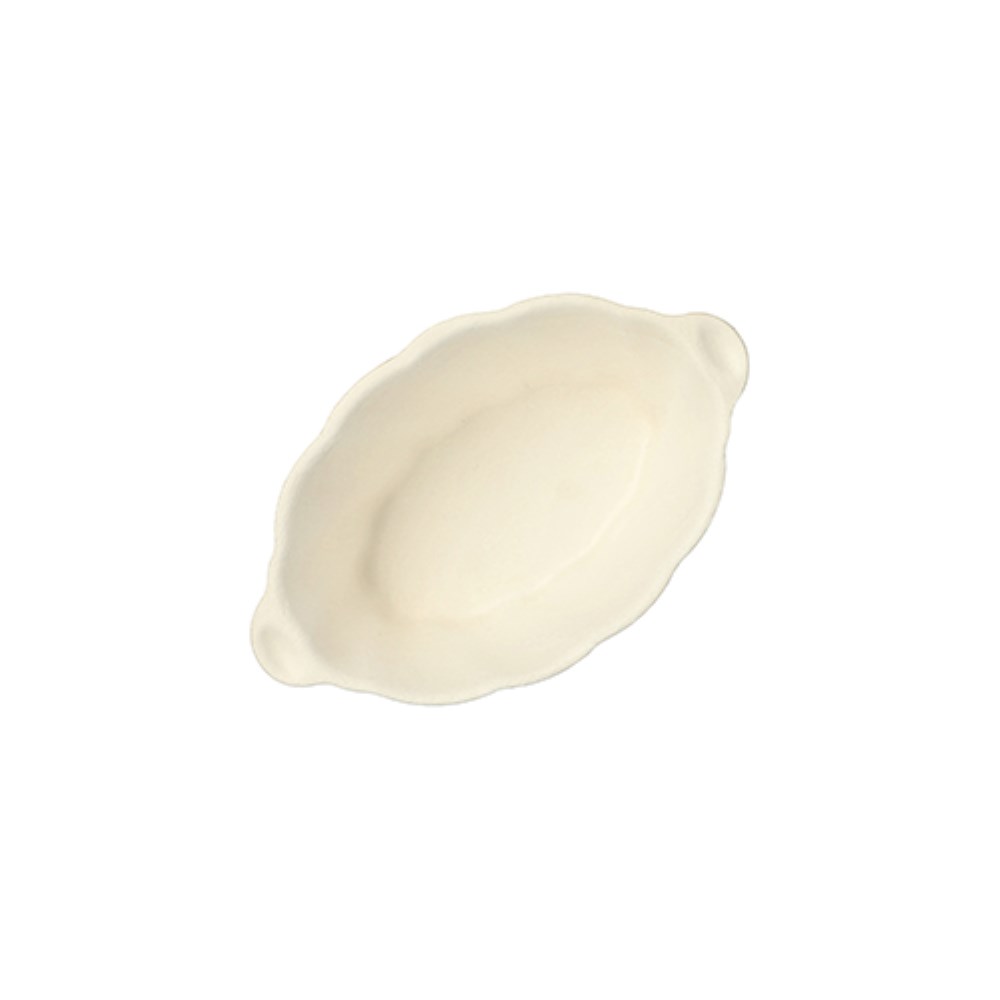 50 Fingerfood - Schalen Zuckerrohr "pure" 40 ml 3 cm x 9,5 cm x 6 cm weiss "Wave"
