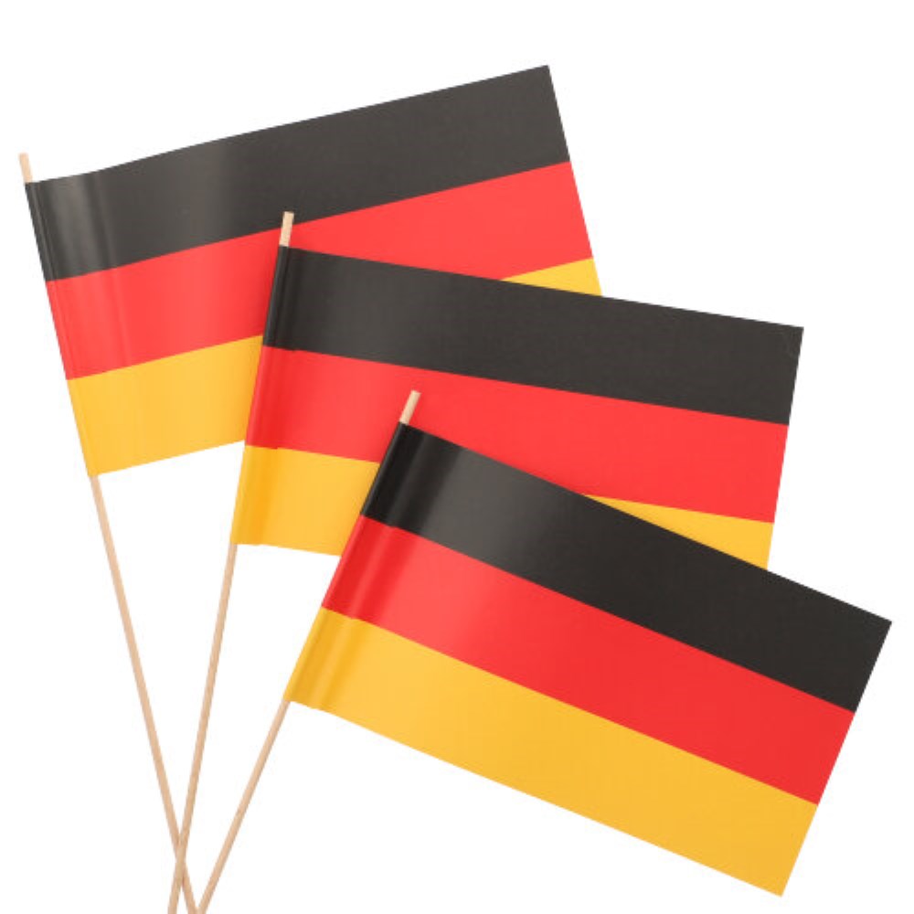 50 Flaggen, Papier 12 cm x 22 cm "Deutschland" mit Stiel 38,5 cm lang