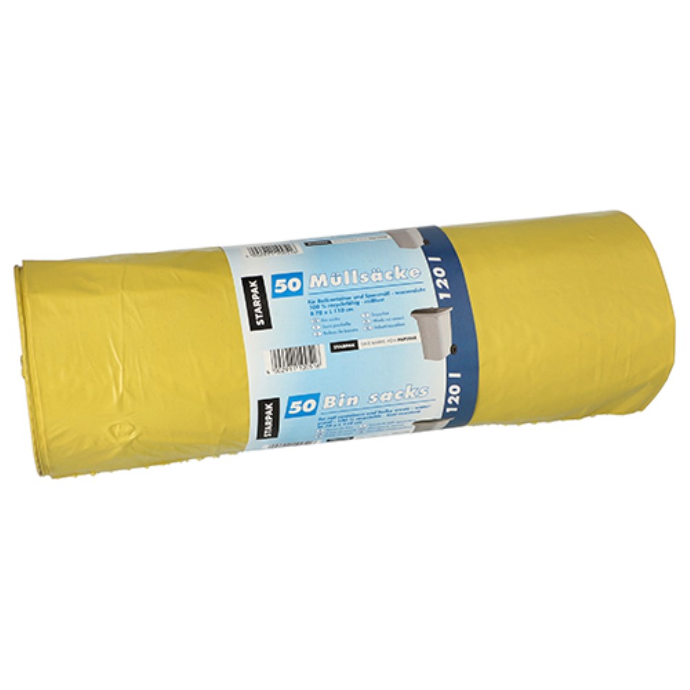 50 Müllsäcke, LDPE 120 l 110 cm x 70 cm gelb 40 my