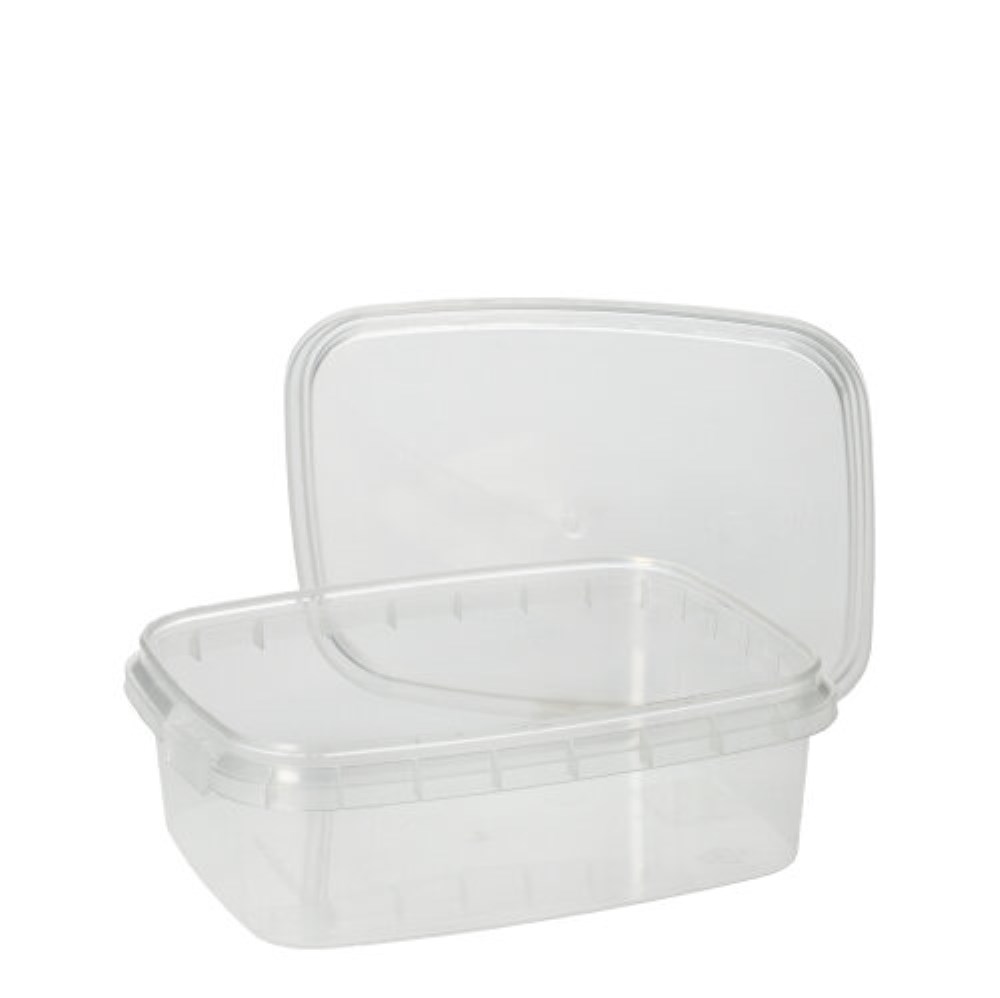 50 Feinkostbecher, PP eckig 200 ml 3,5 cm x 8,6 cm x 10,9 cm transparent mit Originalitätsverschluss