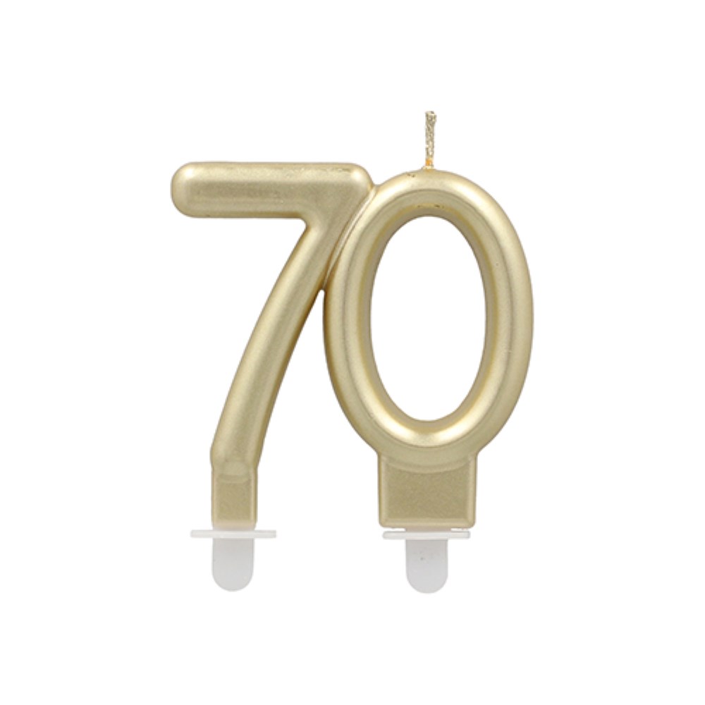 Jubiläumskerzen mit Halter 7 cm gold "70"