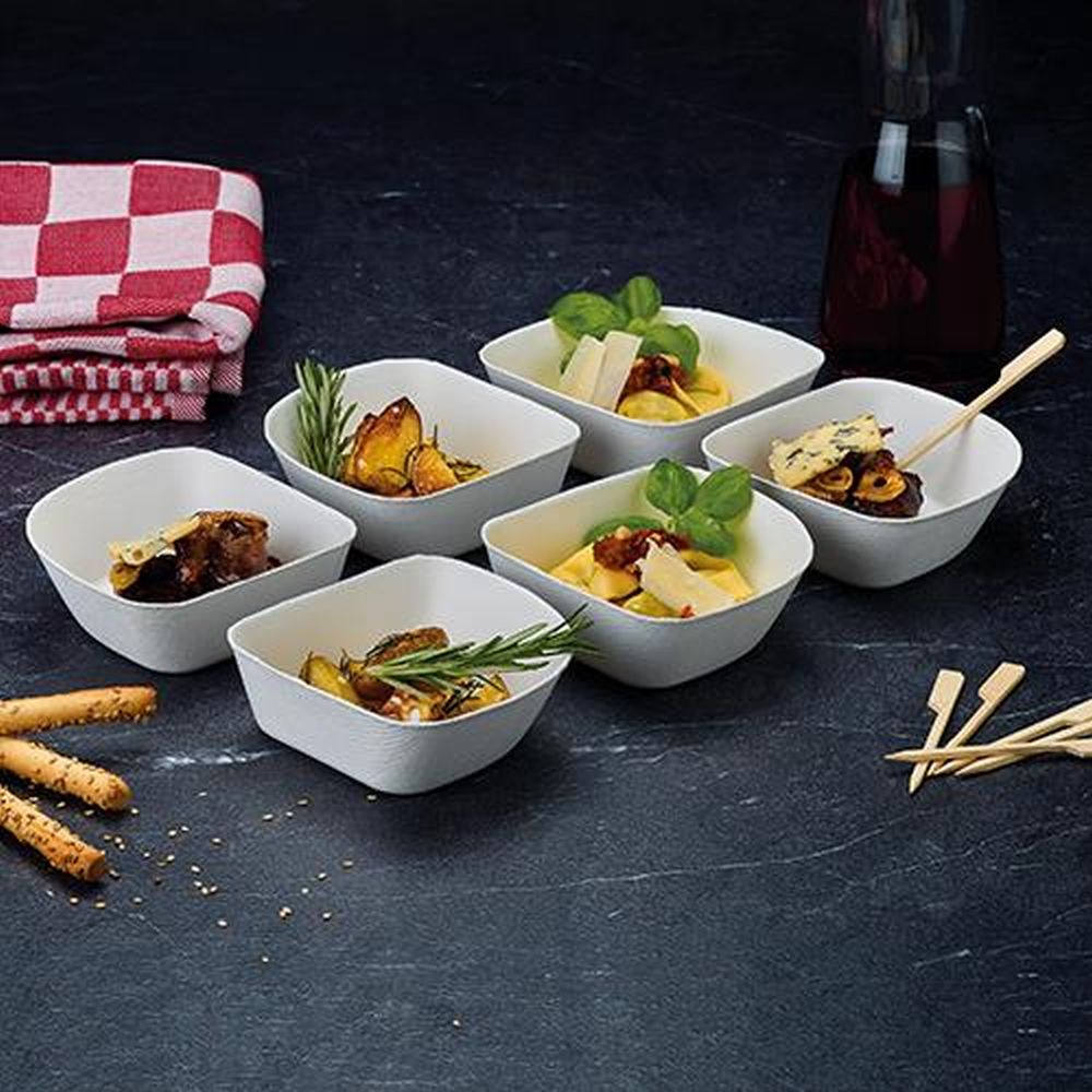 24 Schalen, Zuckerrohr "pure" 3,5 cm x 10 cm x 10 cm weiss "Belle Vie, Ligne Carrée"