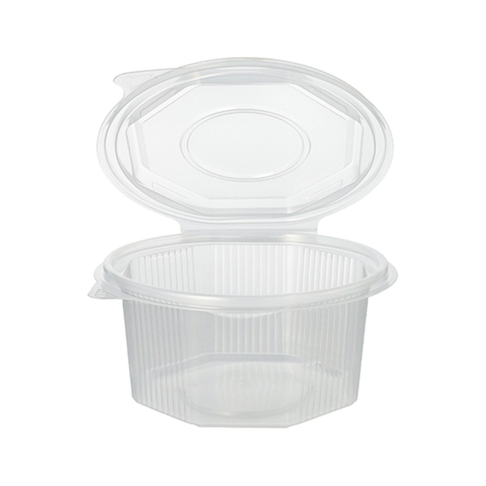 50 Verpackungsbecher mit Klappdeckeln, PP 8-eckig 500 ml 5,6 cm x 11 cm x 11 cm transparent