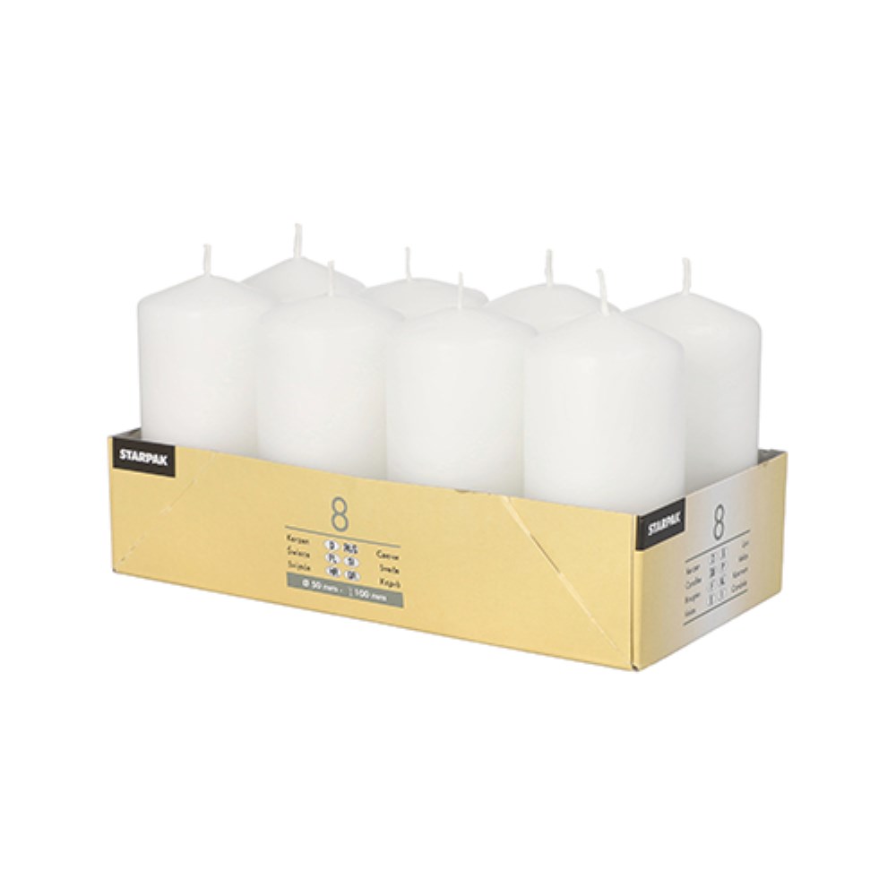 8 Stumpenkerzen Ø 50 mm · 100 mm weiss