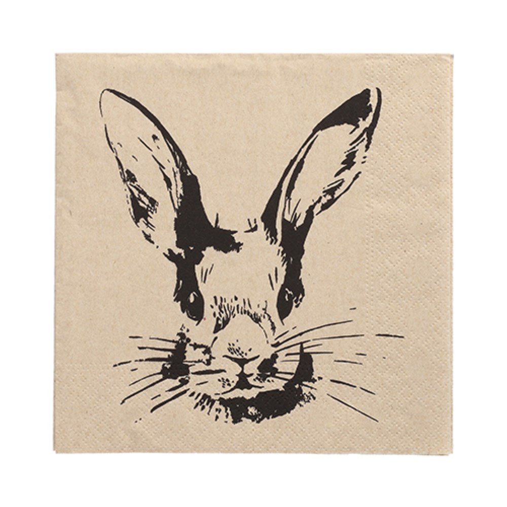 20 Servietten, 3-lagig 1/4-Falz 33 cm x 33 cm natur "My Name is Rabbit" aus recyceltem Papier