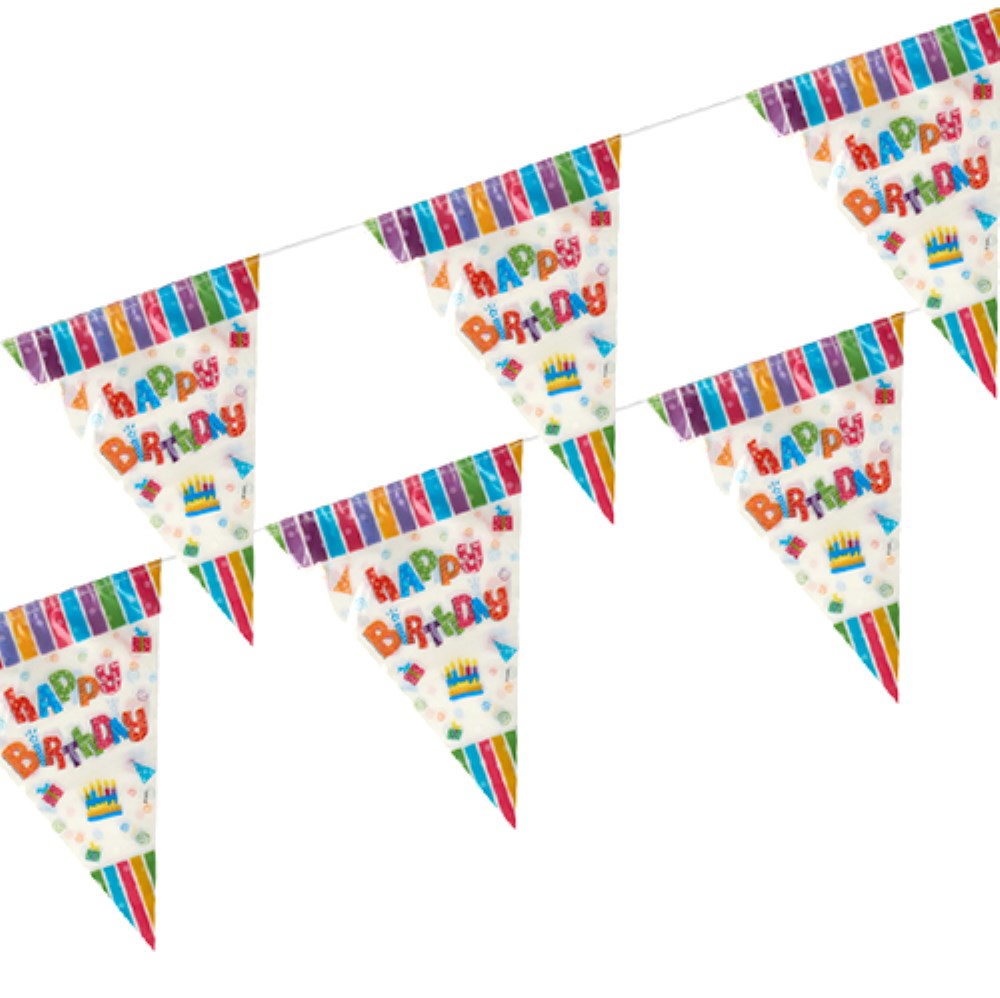 Wimpelkette, Folie 4 m "Happy Birthday" wetterfest Wimpelkette, Folie 4 m "Happy Birthday" wetterfest