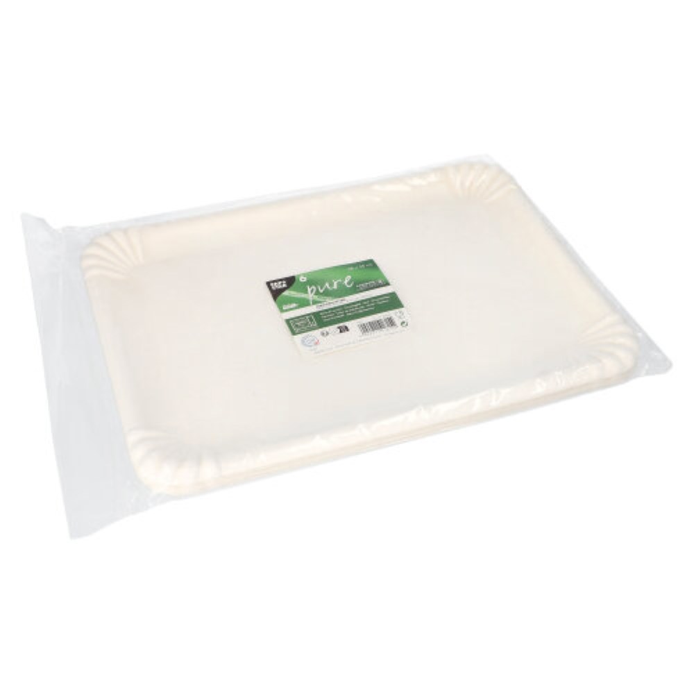 6 Servierplatten, Zuckerrohr "pure" eckig 26 cm x 35 cm weiss