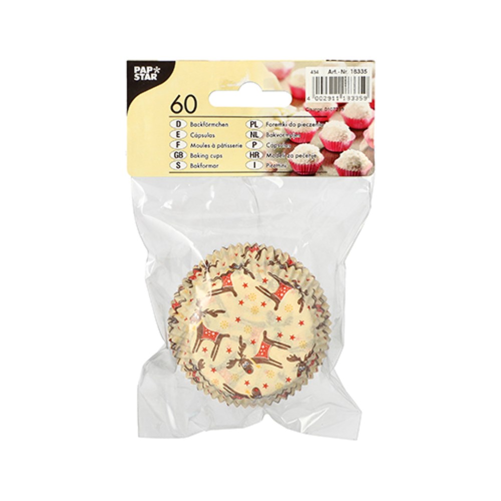 60 Backförmchen Ø 5 cm · 2,5 cm "Elk & Stars" sortiert