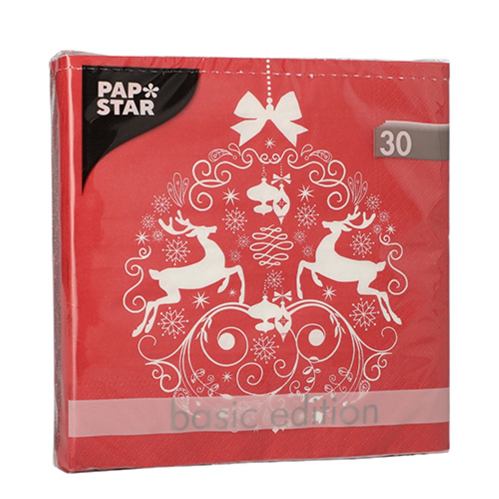 30 Servietten, 3-lagig 1/4-Falz 33 cm x 33 cm rot "Deers Couple"