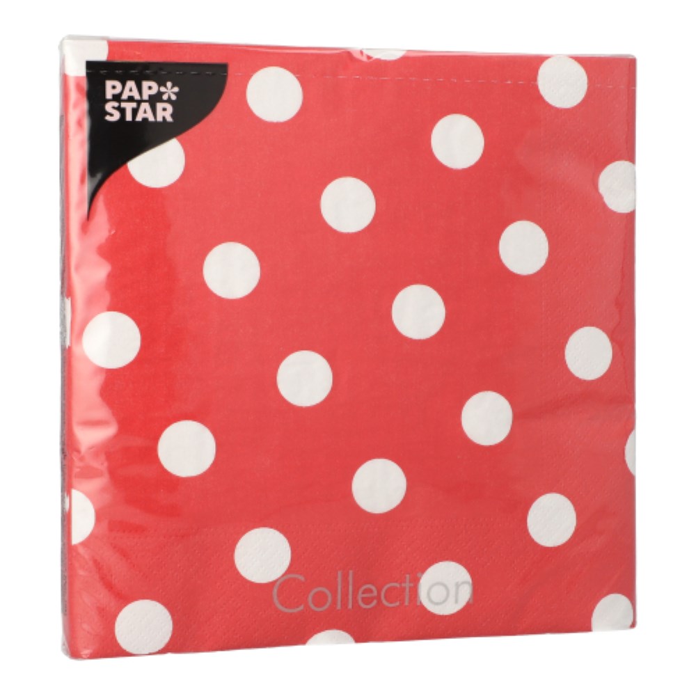 20 Servietten, 3-lagig 1/4-Falz 40 cm x 40 cm rot "Dots"