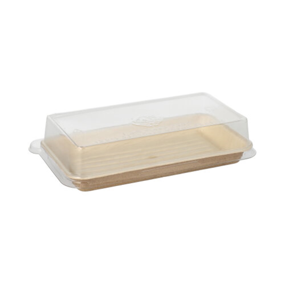 10 Sushi-Schalen Palmblatt eckig 100 ml 4,3 cm x 18,4 cm x 10,4 cm natur mit rPET Deckel "Kombipack"