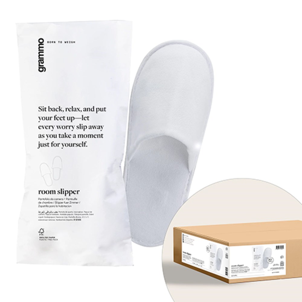 20 Paar Slipper geschlossen "grammo" 31,5 cm x 12 cm x 1,8 cm paarweise im Flow Pack