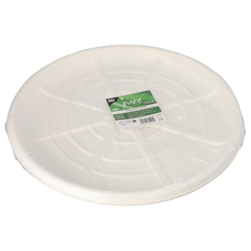3 Servierplatten, Zuckerrohr "pure" rund Ø 47 cm weiss für Meeresfrüchte