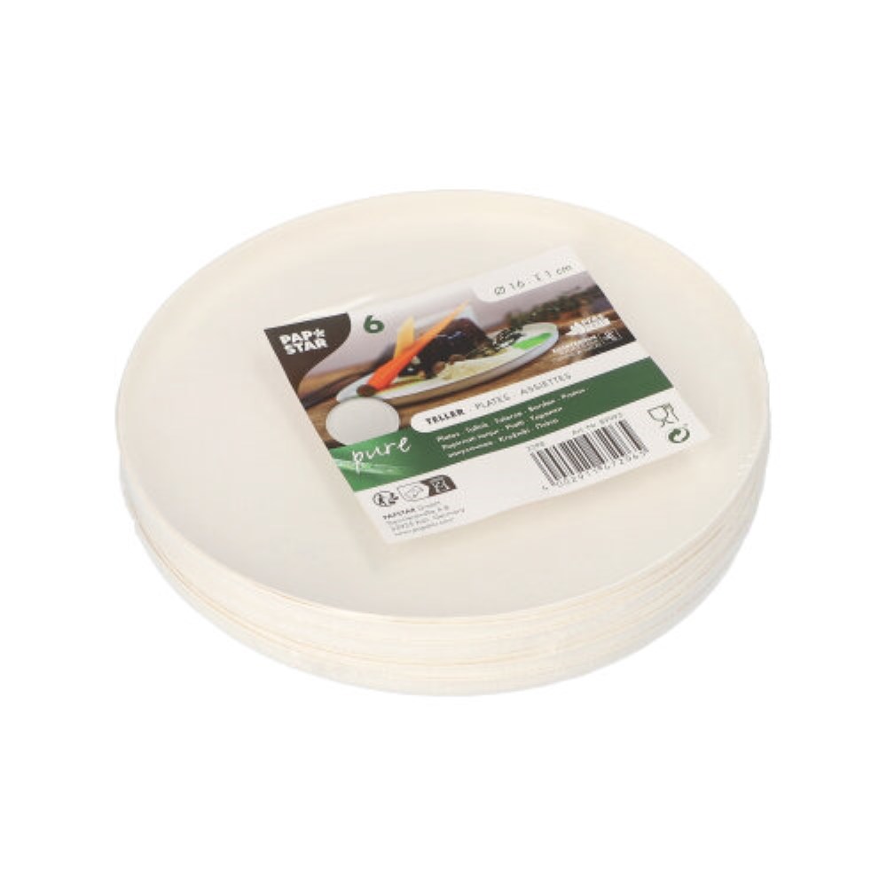 6 Teller Zuckerrohr "pure" rund Ø 16 cm · 1 cm weiss "Cella"