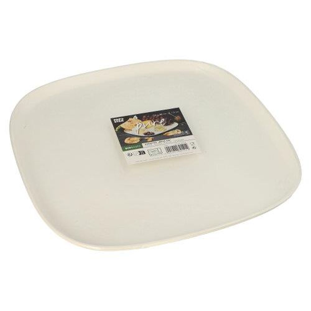4 Teller groß, Zuckerrohr "pure" 1,3 cm x 30 cm x 30 cm weiss "Belle Vie, Ligne Carrée"
