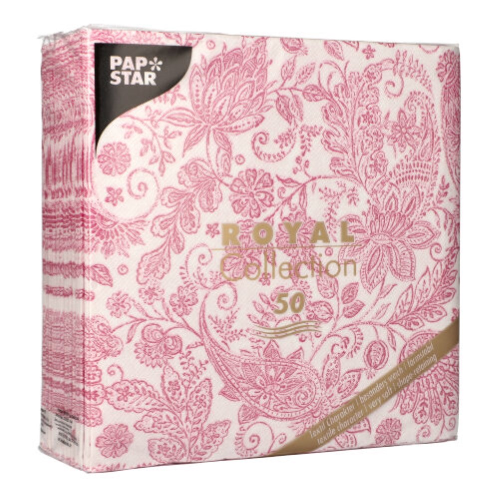50 Servietten "ROYAL Collection" 1/4-Falz 40 cm x 40 cm fuchsia "Paisley"