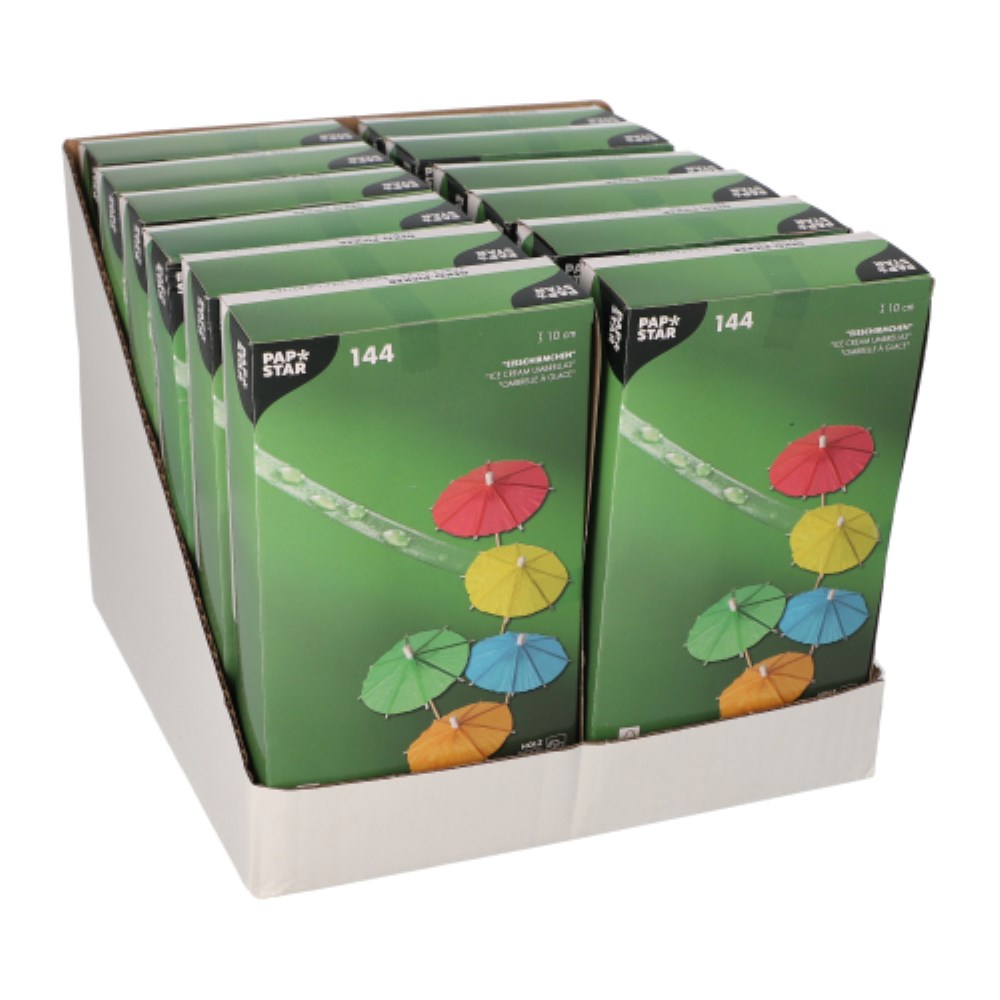 144 Deko-Picker 10 cm farbig sortiert "Eisschirmchen uni"
