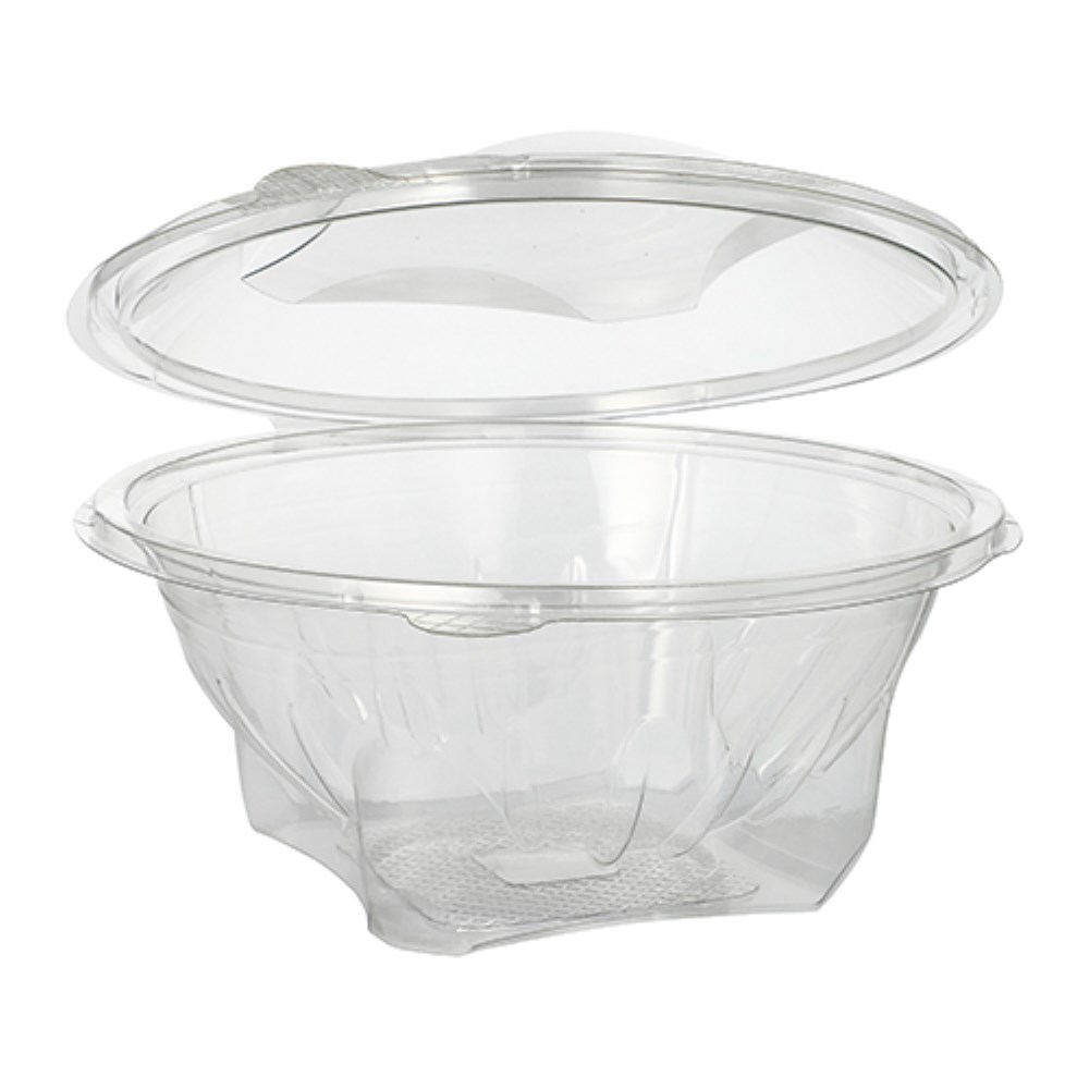 50 Feinkost- und Salatschalen mit Klappdeckel, R-PET rund 1000 ml Ø 18,5 cm · 7,8 cm glasklar