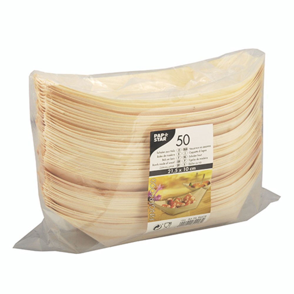 50 Fingerfood - Schalen, Holz "pure" 21,5 cm x 10 cm "Schiffchen"