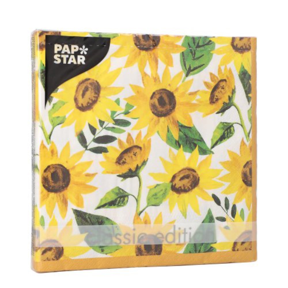20 Servietten, 3-lagig 1/4-Falz 33 cm x 33 cm "Sunflowers"