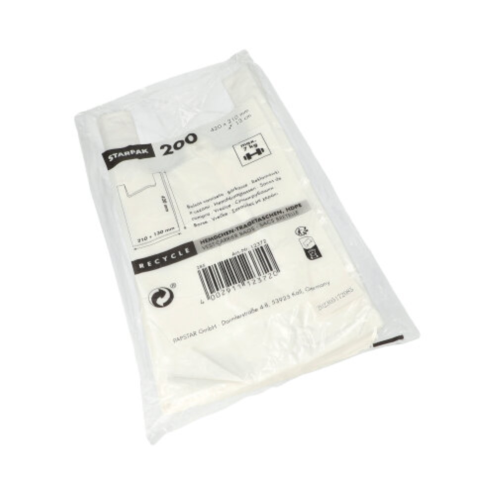 200 Hemdchen-Tragetaschen, HDPE 42 cm x 21 cm x 13 cm weiss 200 Hemdchen-Tragetaschen, HDPE 42 cm x 21 cm x 13 cm weiss