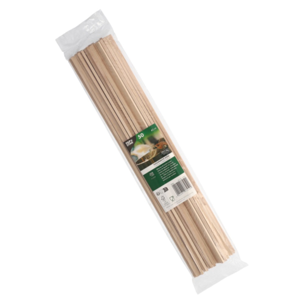 50 Zuckerwattestäbe Holz "pure" eckig 40 cm x 4 mm x 4 mm