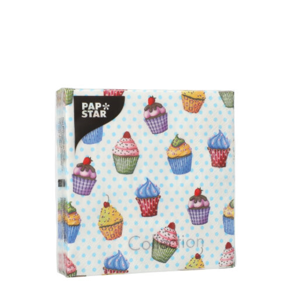 20 Servietten, 3-lagig 1/4-Falz 25 cm x 25 cm "Cupcakes"