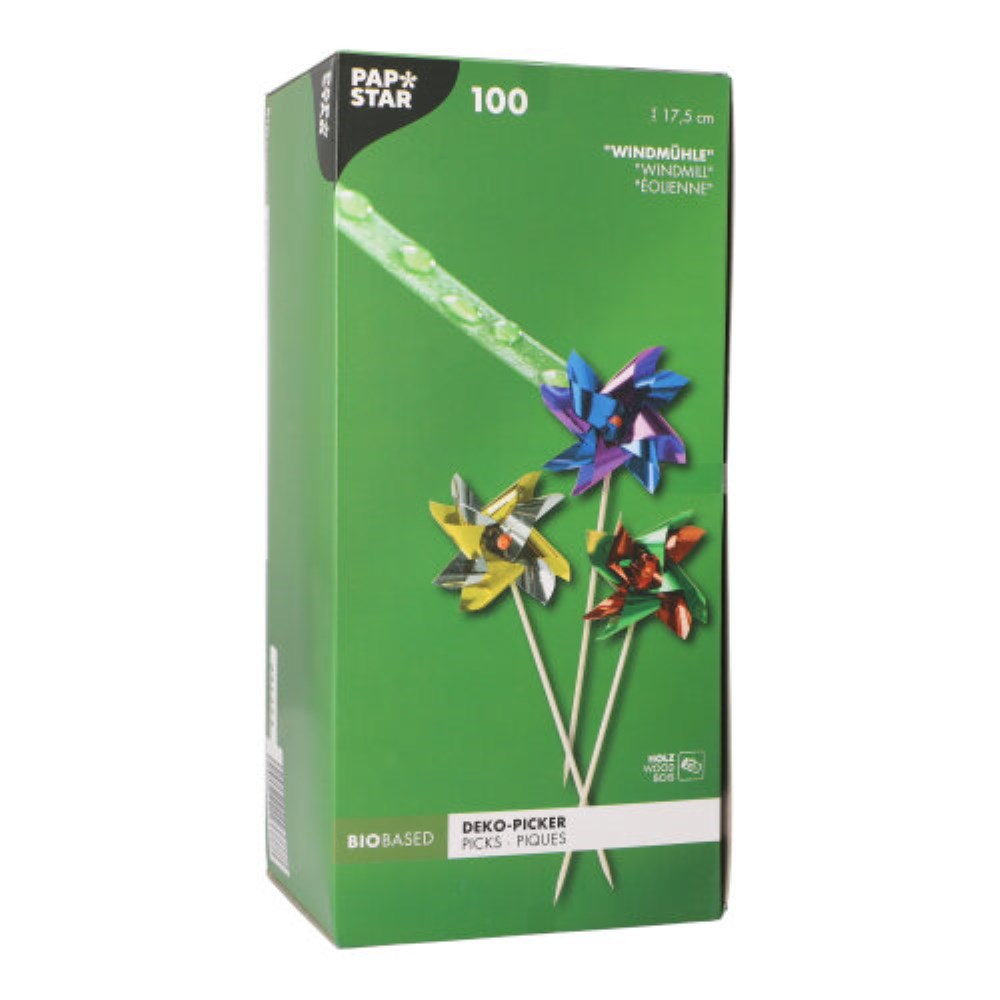 100 Deko-Picker 17,5 cm farbig sortiert "Windmühle"