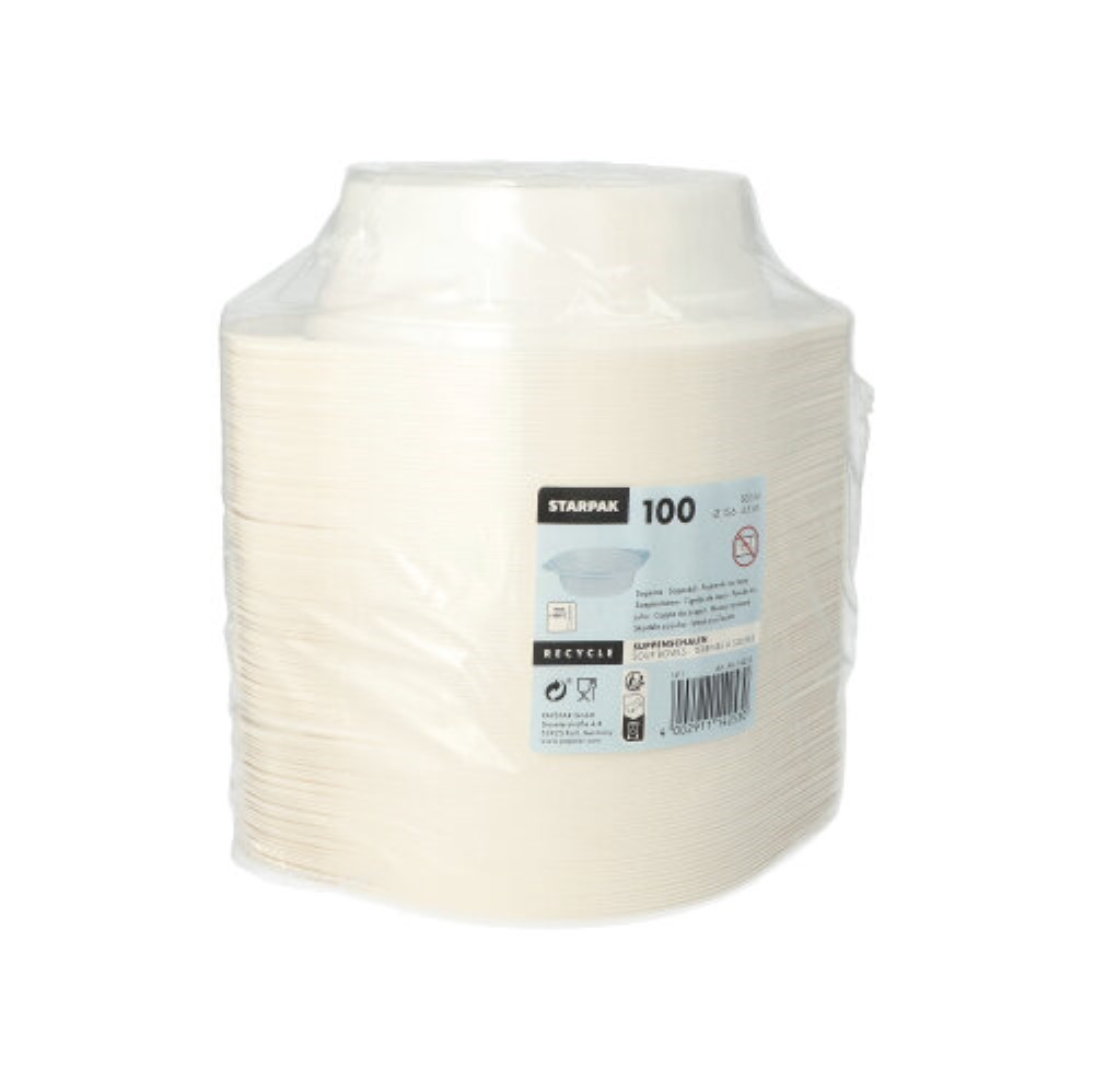 100 Suppenschalen, PP 500 ml Ø 15,6 cm · 4,5 cm weiss mit Anfasser