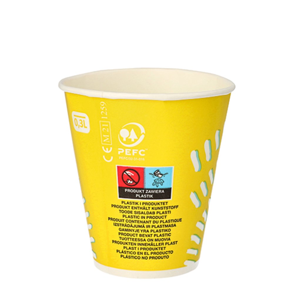 100 Trinkbecher für Kaltgetränke, Pappe 0,3 l Ø 8,97 cm · 10 cm gelb "Rays"