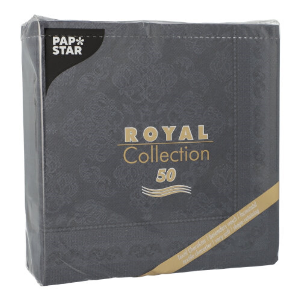 50 Servietten "ROYAL Collection" 1/4-Falz 40 cm x 40 cm schwarz "Arabesque"