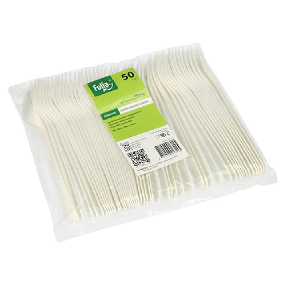 50 Gabeln "Folia" C-PLA 19 cm weiss
