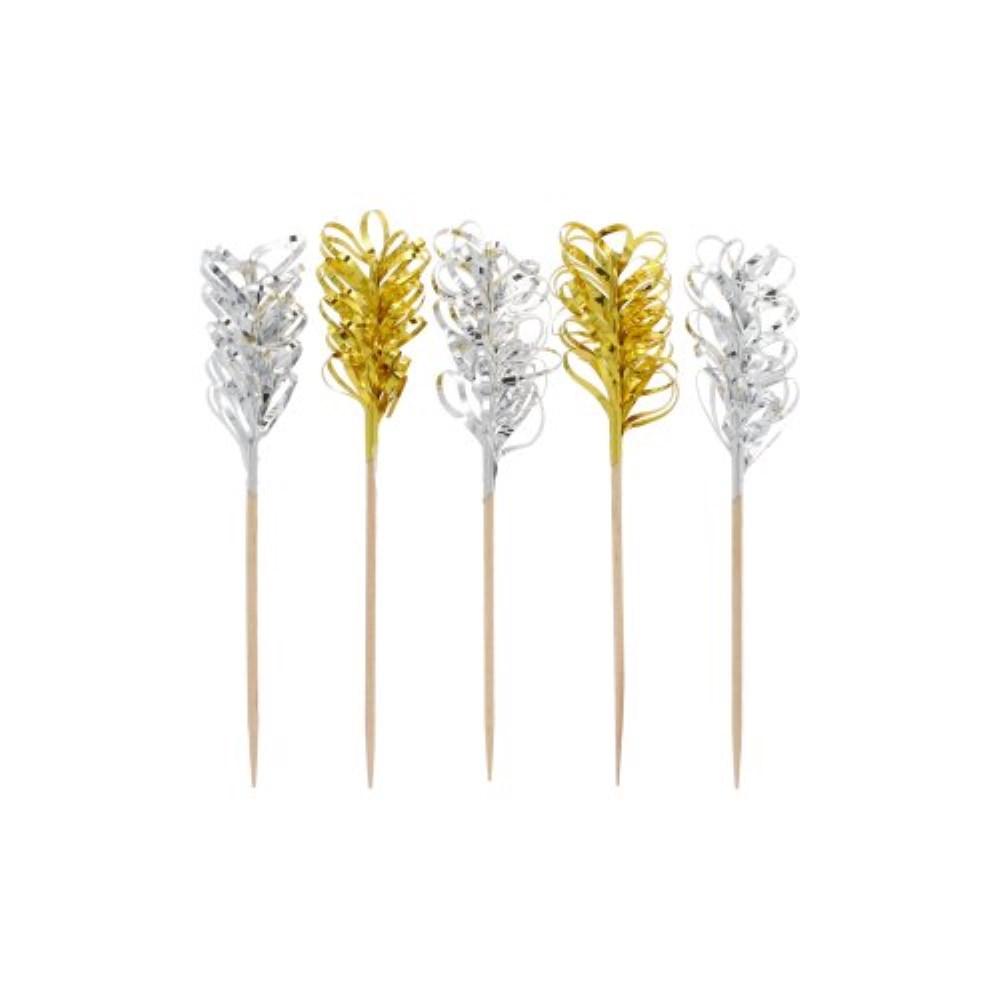 30 Deko-Picker 10,5 cm "Frills" gold / silber
