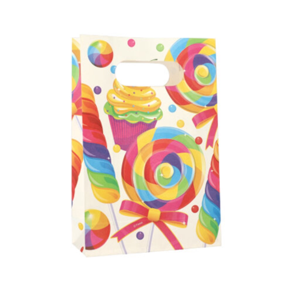 10 Partytüten, Papier 21 cm x 14 cm x 6 cm farbig "Candies" mit Griff 10 Partytüten, Papier 21 cm x 14 cm x 6 cm farbig "Candies" mit Griff