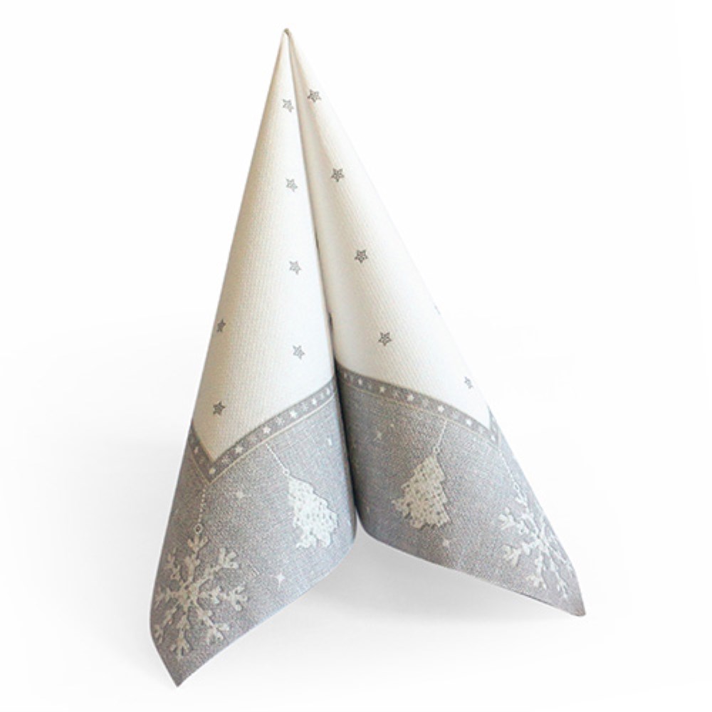 50 Servietten "ROYAL Collection" 1/4-Falz 40 cm x 40 cm silber "X-Mas"