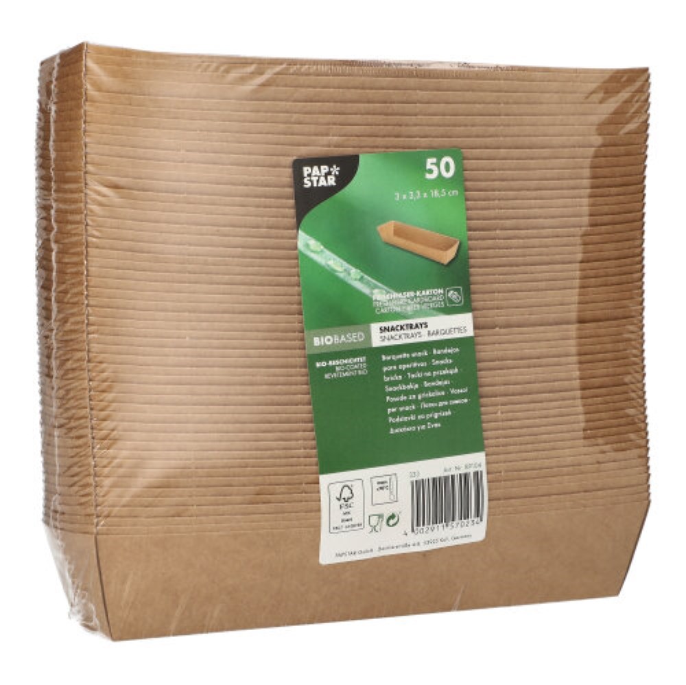 50 Snacktrays, Pappe "pure" 3,5 cm x 3,3 cm x 18,5 cm braun