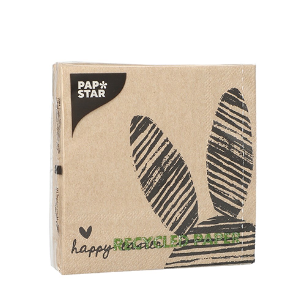 20 Servietten, 3-lagig 1/4-Falz 25 cm x 25 cm natur "Bunny" aus recyceltem Papier