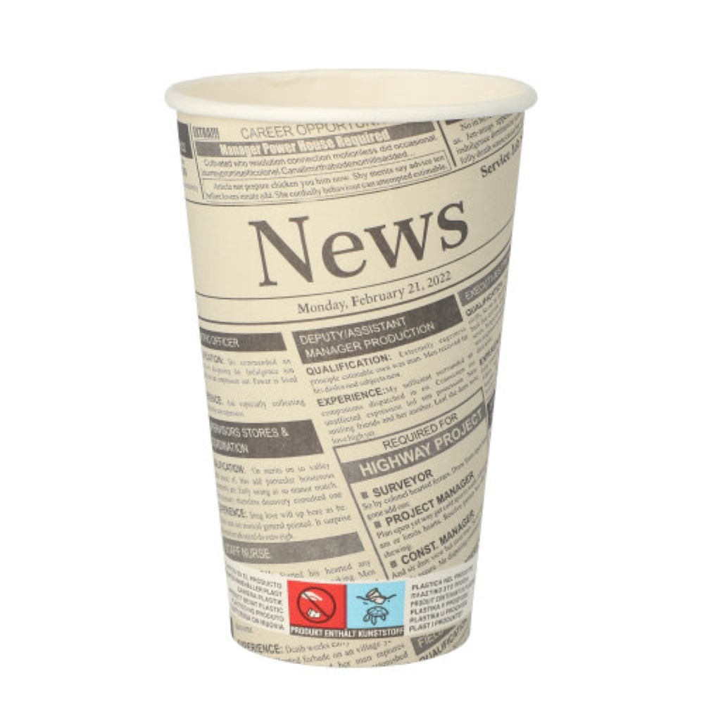 50 Trinkbecher, Pappe "To Go" 0,4 l Ø 9 cm · 13,9 cm weiss "Newsprint"