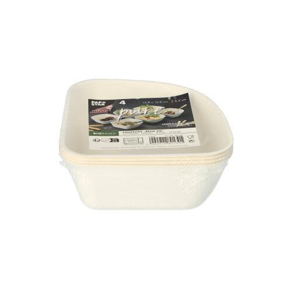 4 Schalen, Zuckerrohr "pure" 5,5 cm x 12,8 cm x 12,8 cm weiss "Belle Vie, Ligne Carrée"