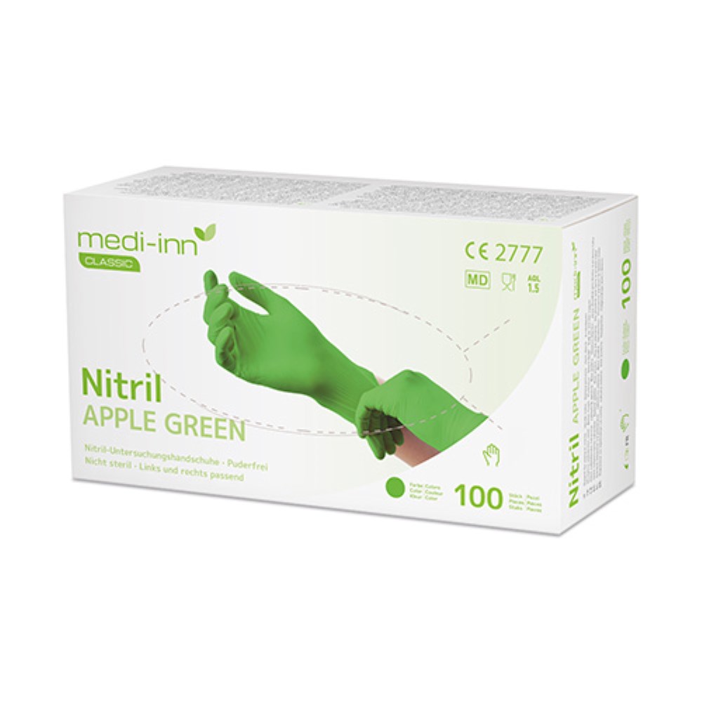 100 "Medi-Inn Classic" Handschuhe, Nitril puderfrei apfelgrün "Nitril Apple Green" Größe XS 100 "Medi-Inn Classic" Handschuhe, Nitril puderfrei apfelgrün "Nitril Apple Green" Größe XL