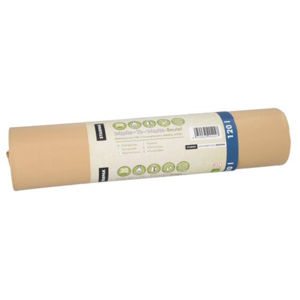 20 Müllsäcke aus 100% PCW "Waste-To-Waste" 120 l 109 cm x 70,5 cm braun 45 my
