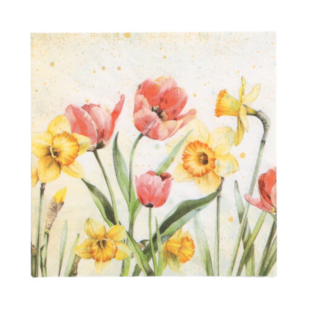 100 Servietten, 3-lagig 1/4-Falz 33 cm x 33 cm "Tulips & Daffodils" 100 Servietten, 3-lagig 1/4-Falz 33 cm x 33 cm "Tulips & Daffodils"